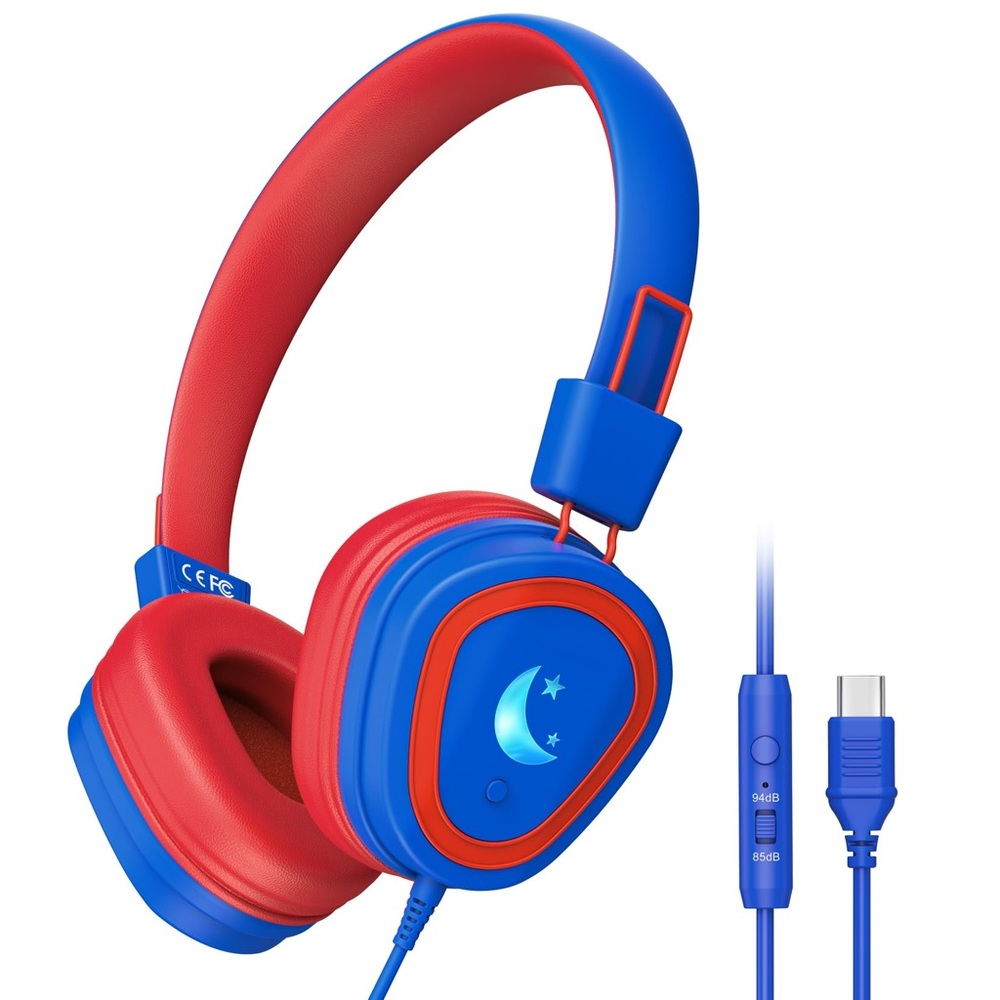 Kids Wired Over-Ear Headphones - Blue & Red Moon Design nwt